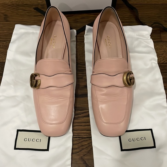Gucci Pink Double G Logo Leather Loafers, used but great condition. - Picture 2 of 15